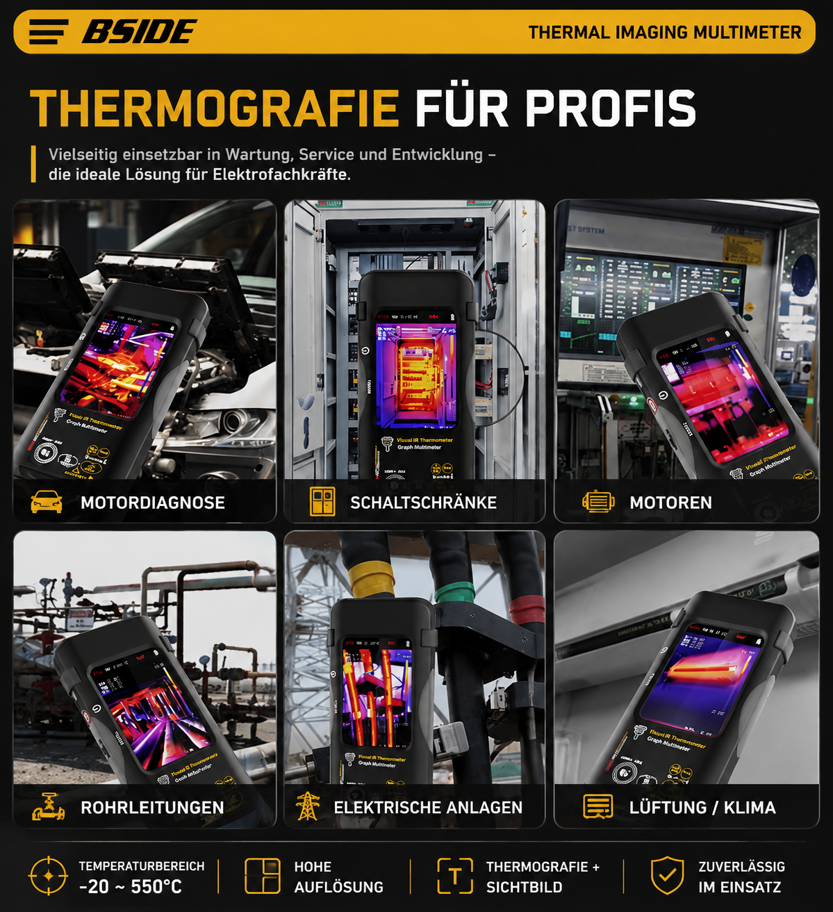 BSIDE SH9 Wärmebild-Multimeter, hochpräzise, multifunktional, tragbar, für industrielle Leckageerkennung, elektronische Reparatur, Thermometer